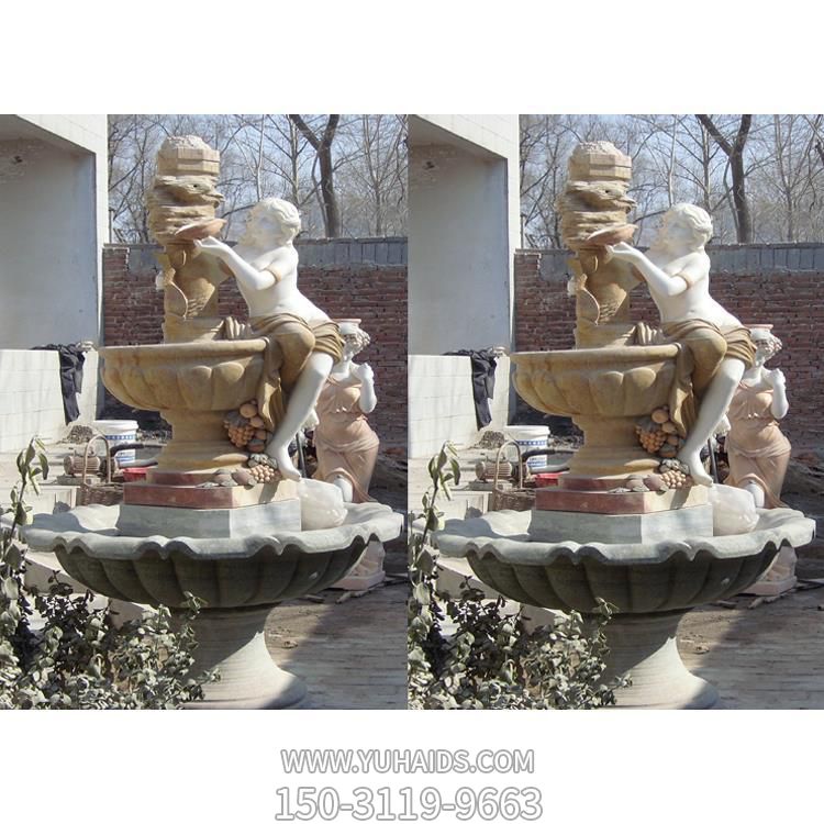 别墅水池摆放大理石雕刻欧式人物流水喷泉雕塑
