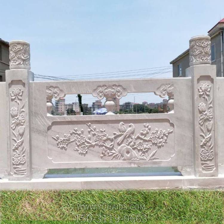 大理石浮雕喜上眉梢图案拱桥道路装饰摆件雕塑