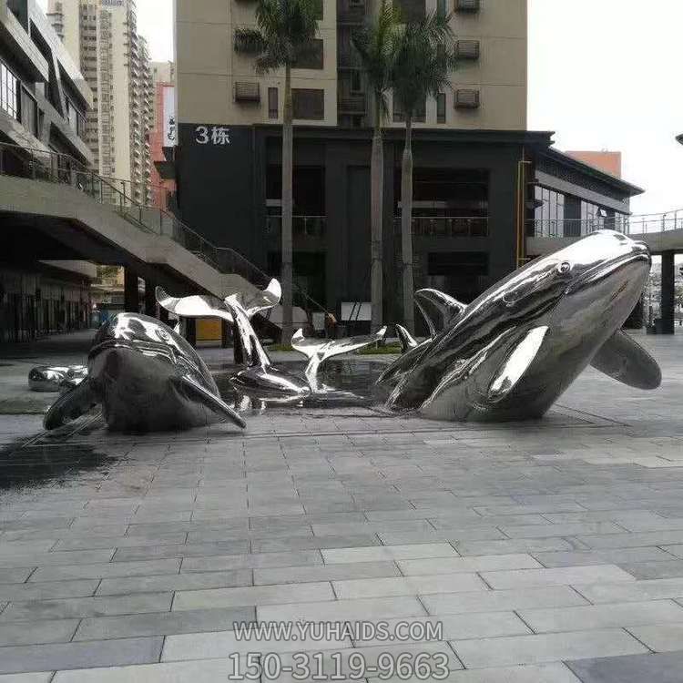 户外广场不锈钢镜面抽象鲸鱼摆件雕塑