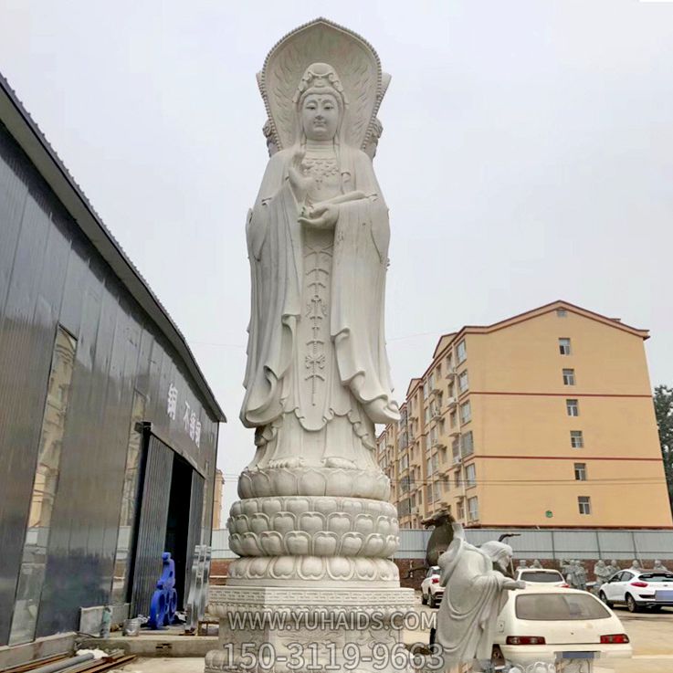 景区户外大型石雕汉白玉三面观音菩萨雕塑