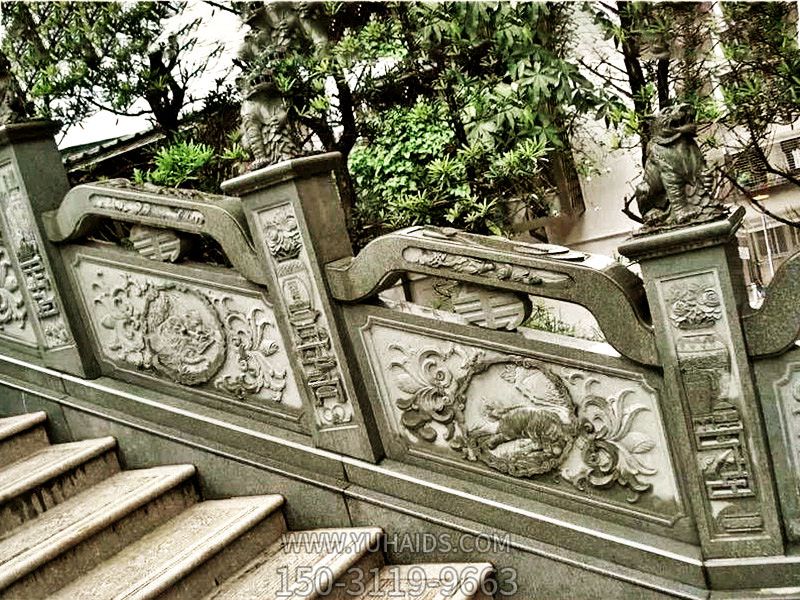 庭院大理石绿浮雕花纹神兽楼梯扶手栏杆雕塑