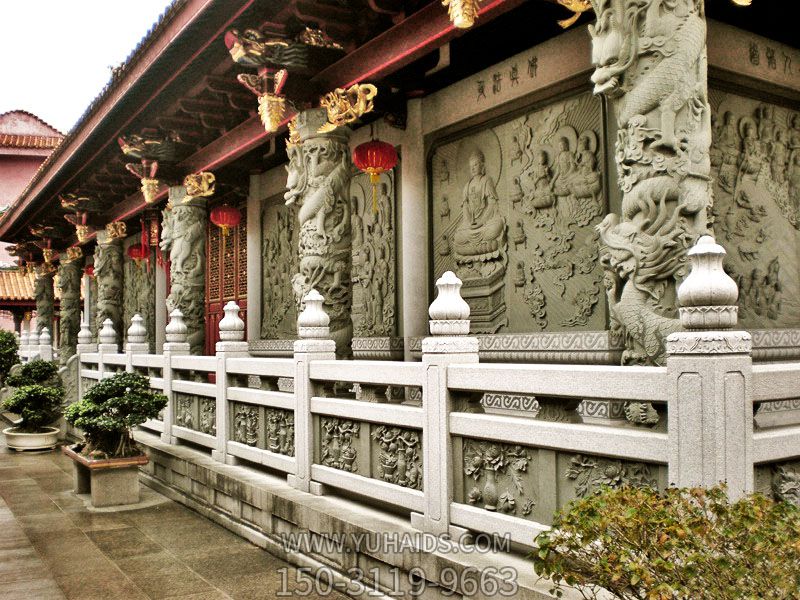寺院景区文物花岗岩石柱栏杆雕塑