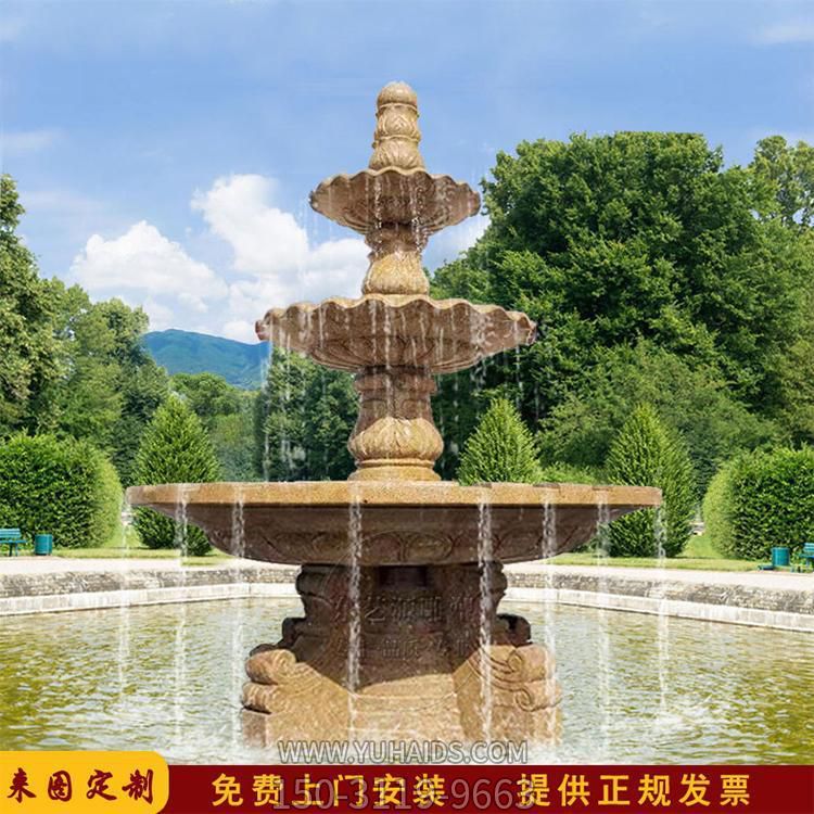 晚霞红石雕户外景区流水摆件雕塑