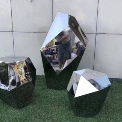 创意镜面不锈钢几何石头 园林景观雕塑