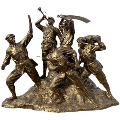 景区景点玻璃钢仿铜八路军战士冲锋上阵人物雕塑