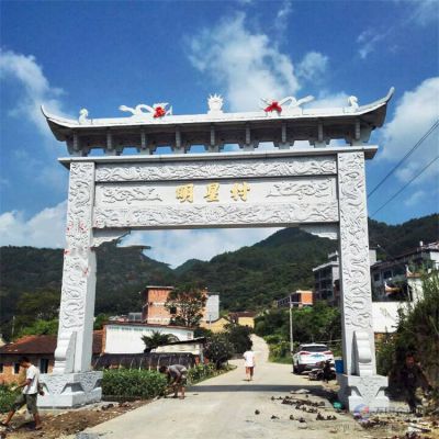 农村摆放新中式仿古单门石牌坊雕塑