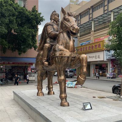 城市广场摆放玻璃钢仿铜将军骑马人物雕塑