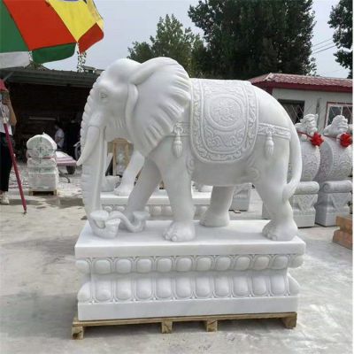大理石石雕户外园林景观大型动物景观大象雕塑