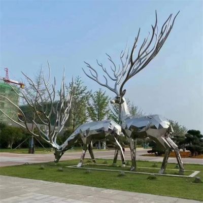 户外园林不锈钢几何抽象镂空鹿雕塑