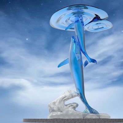 创意不锈钢彩绘大型海洋动物鲸鱼雕塑
