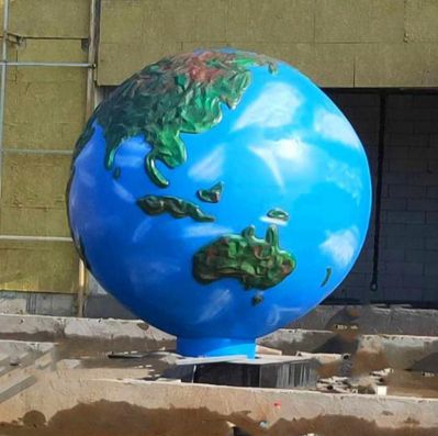 玻璃钢彩绘大型仿真校园地球仪雕塑摆件