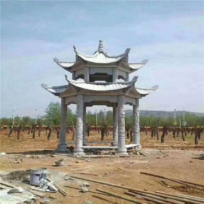 石雕凉亭晚霞红凉亭双层亭子雕塑