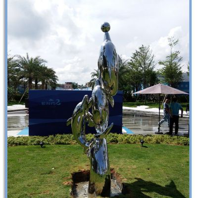 不锈钢抽象镜面海豚雕塑公园园林景观户外摆件