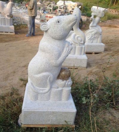 景区大理石花岗岩雕刻十二生肖鼠雕塑