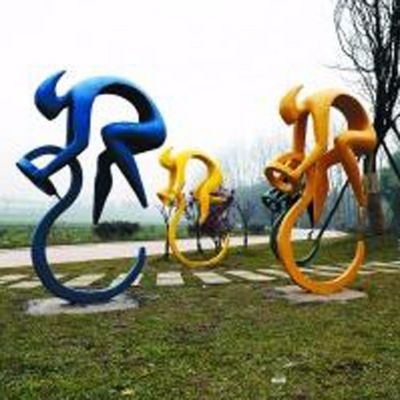 不锈钢户外景观抽象骑自行车的人物景观雕塑