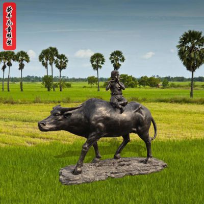 田间儿童骑牛民俗农耕文化人物园林景观雕塑