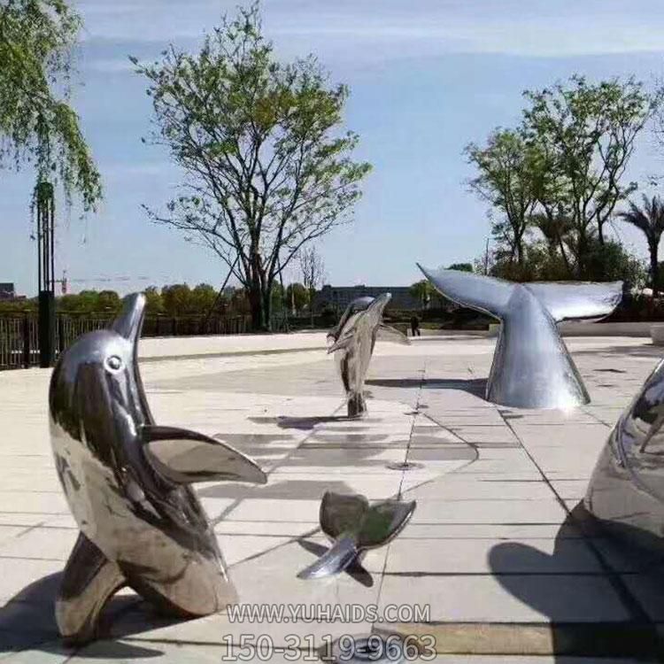 不锈钢镜面抽象园林景观海豚摆件雕塑