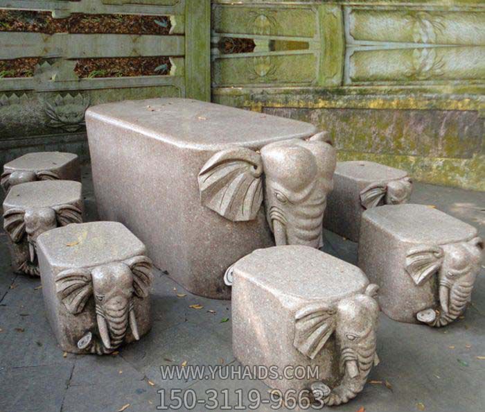 城市园林景观大理石小象桌凳石雕雕塑