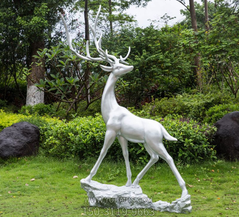 景区大型景观不锈钢抛光创意鹿雕塑