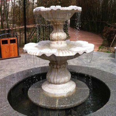 公园汉白玉雕刻欧式双层花盆水钵喷泉雕塑