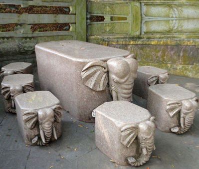 城市园林景观大理石小象桌凳石雕