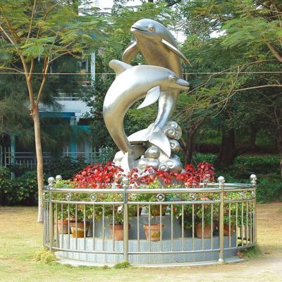 花园广场不锈钢海豚雕塑