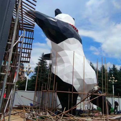 不锈钢几何户外大型熊猫雕塑