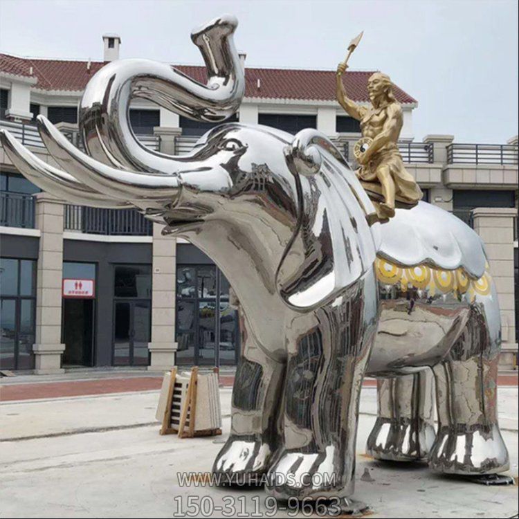 广场街道大型不锈钢镜面大象雕塑