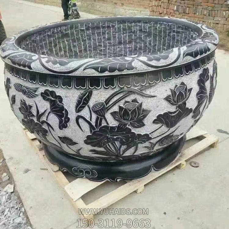 石雕天然石鱼缸石槽仿古新中式花盆荷花缸雕塑