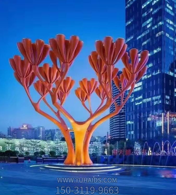 广场大型不锈钢创意景观植物树雕塑