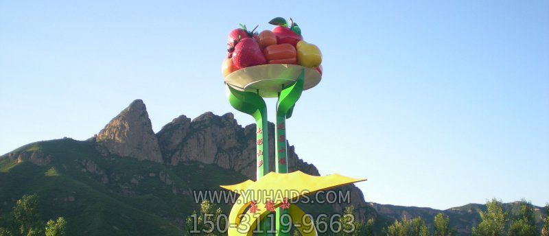 主题旅游小镇摆放不锈钢大果盘水果之乡雕塑