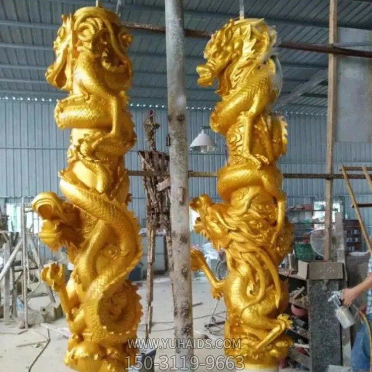 铸铜喷金漆大型创意龙柱雕塑