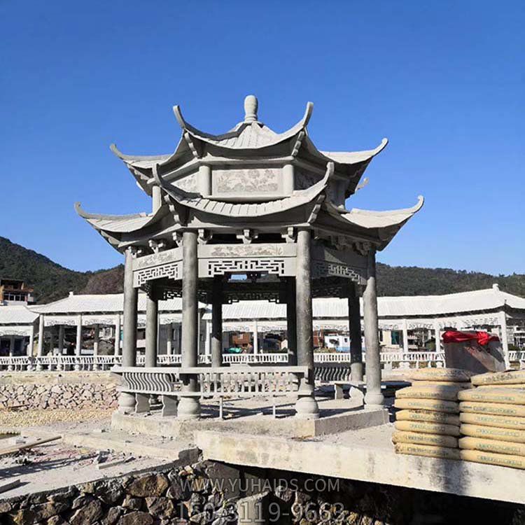 景区园林大理石石雕双层凉亭雕塑