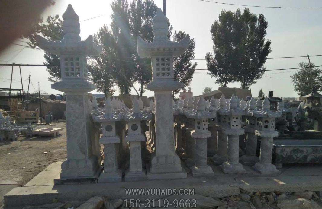 墓地摆放大理石镂空仿古石灯雕塑
