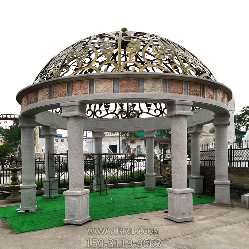 酒店户外欧式八柱铁艺镂空圆形凉亭雕塑