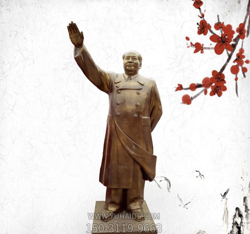 景区铜雕挥手的毛泽东雕塑