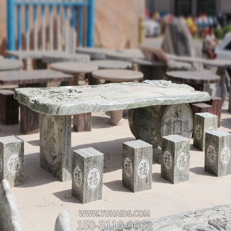 公园大理石浮雕石桌 石凳摆件雕塑