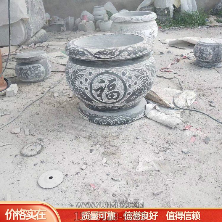 大理石石雕园林景观种花养鱼鱼缸雕塑