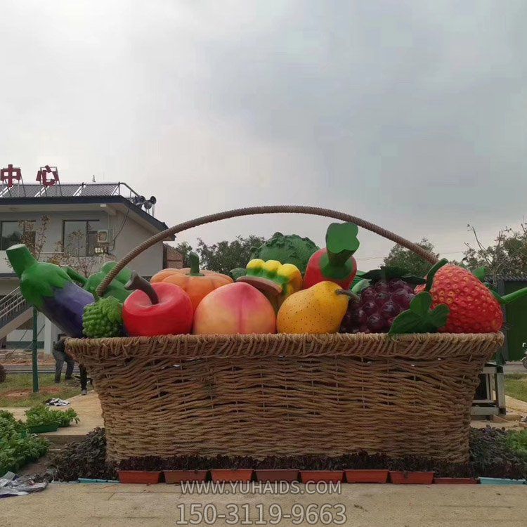 玻璃钢彩绘仿真水果篮农场采摘园装饰雕塑
