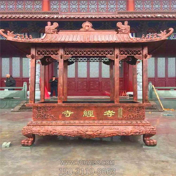 黄铜铸造长形寺院户外摆放上香烧纸香炉雕塑