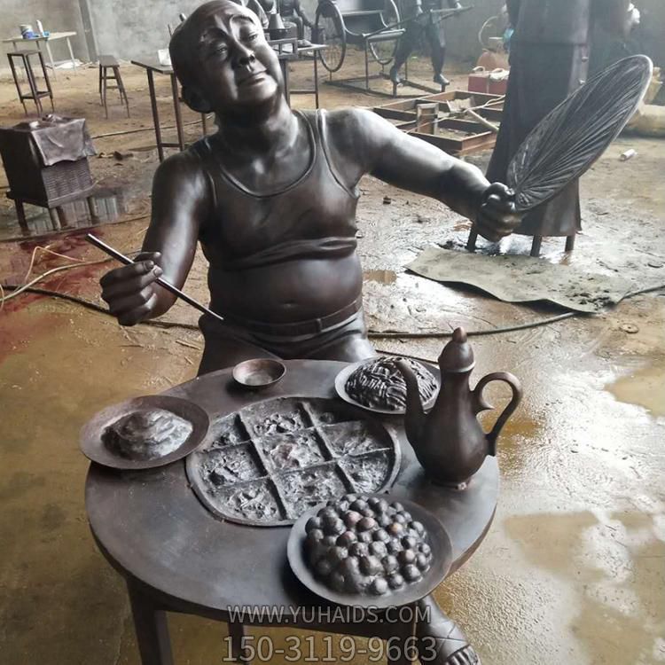 商业街饭店玻璃钢仿铜吃火锅人物小品摆件雕塑