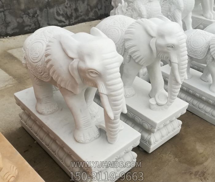 公园景区汉白玉石雕创意大象雕塑