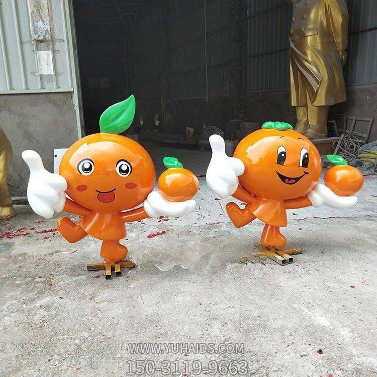 水果店铺玻璃钢卡通橘子公仔摆件雕塑