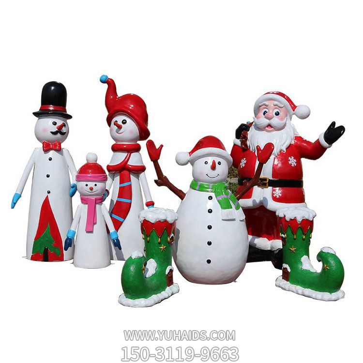 玻璃钢彩绘卡通雪人圣诞老人雕塑商场户外主题小品