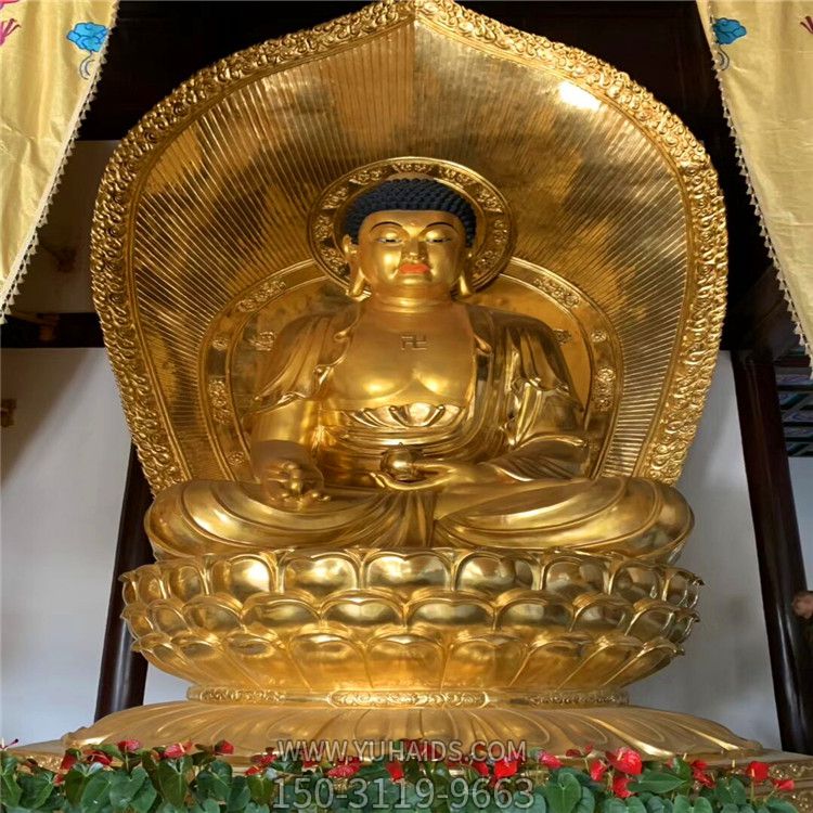 寺庙大型神佛不锈钢喷金三宝宝雕塑