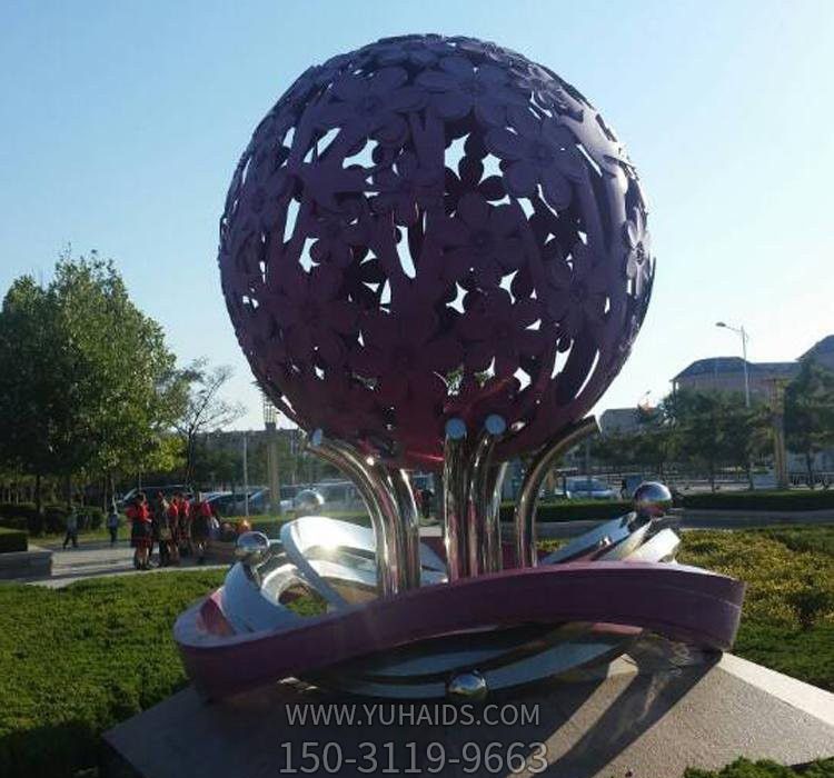 公园创意不锈钢镜面镂空球雕塑