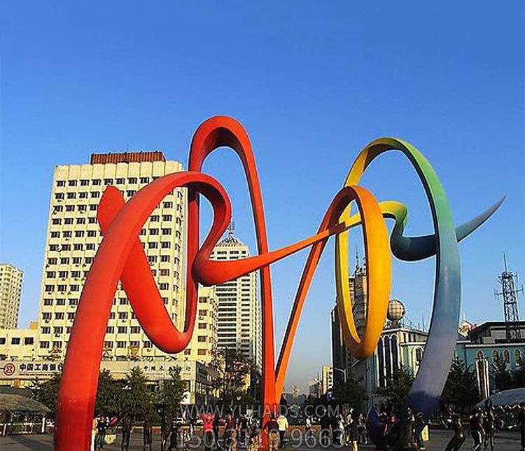 大型户外广场不锈钢个性缠绕的彩带雕塑