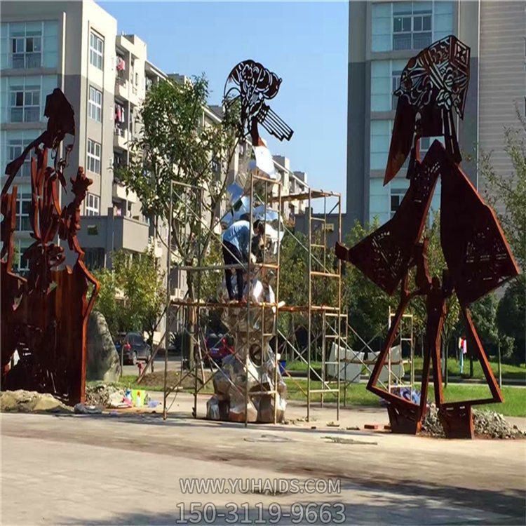 不锈钢剪影镂空戏曲皮影戏公园景观雕塑