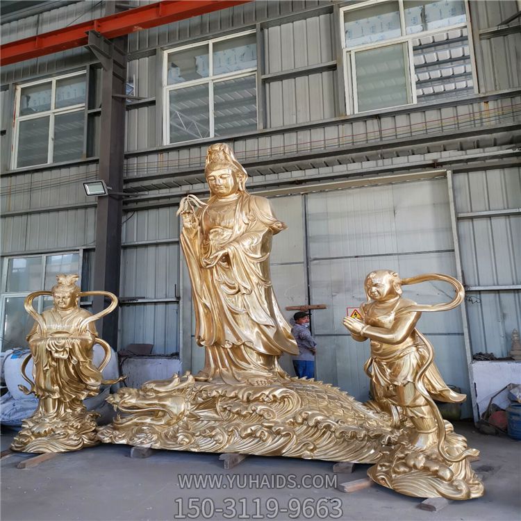 户外景区大型景观不锈钢鎏金观音雕塑