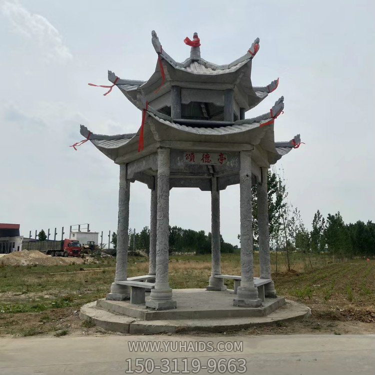 户外景区双层石凉亭 公园景观石雕六角凉亭雕塑